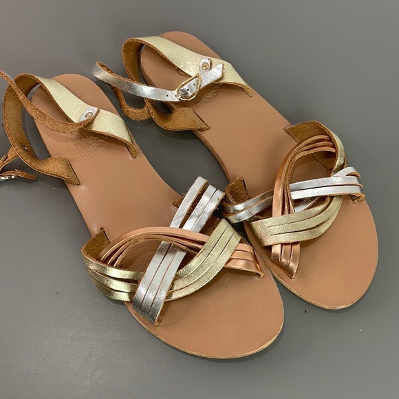Ancient Greek Sandals Shoes - ANCIENT GREEK METALLIC 2 tone ankle strap sandals